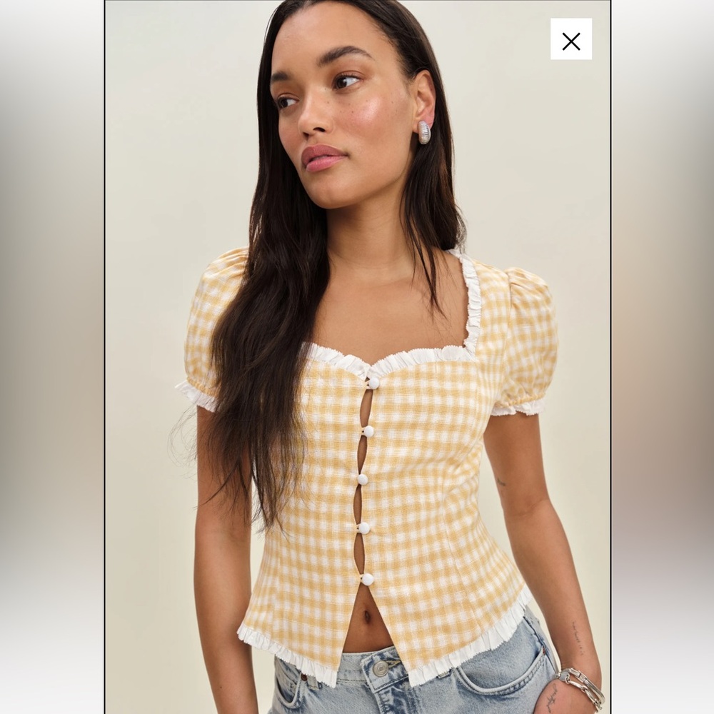 Reformation Gingham Linen Top